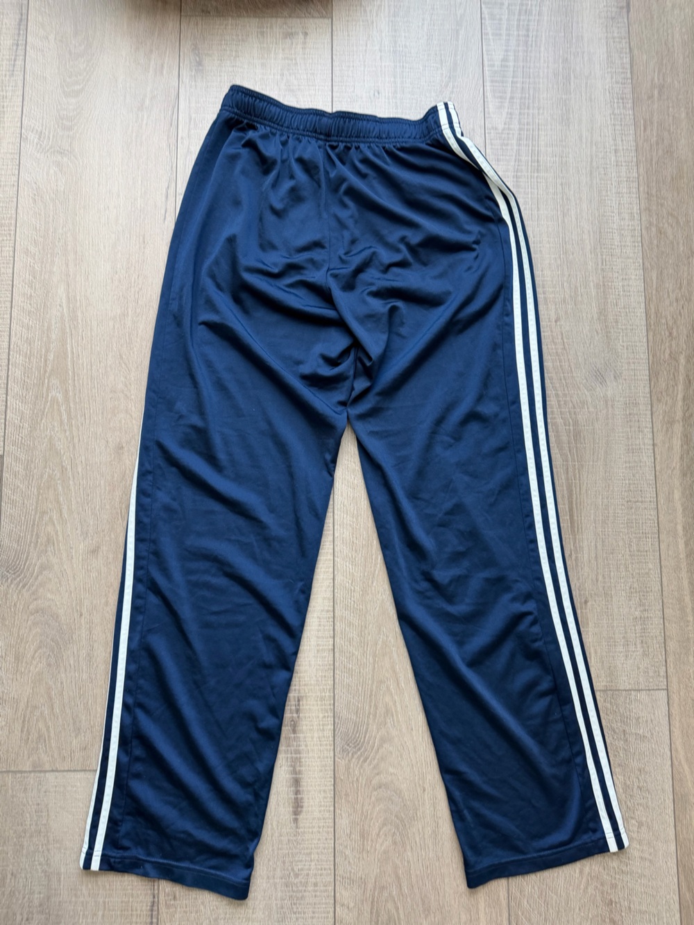 Adidas Men’s Navy Blue Athletic Track Pants with White Stripes Size Medium Tall - Picture 3 of 5